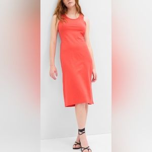 Gap Midi Dress | Women's Fitted Tie-Back Midi Dress | Coral Dress | Size L Tall